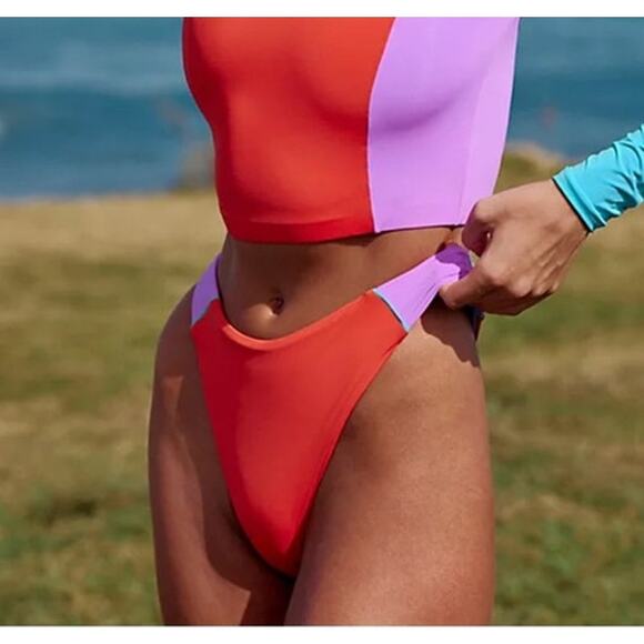 Oneone by Free People Allison Surf High Rise Cheeky Bikini Bottoms Red Size XS - Picture 2 of 7